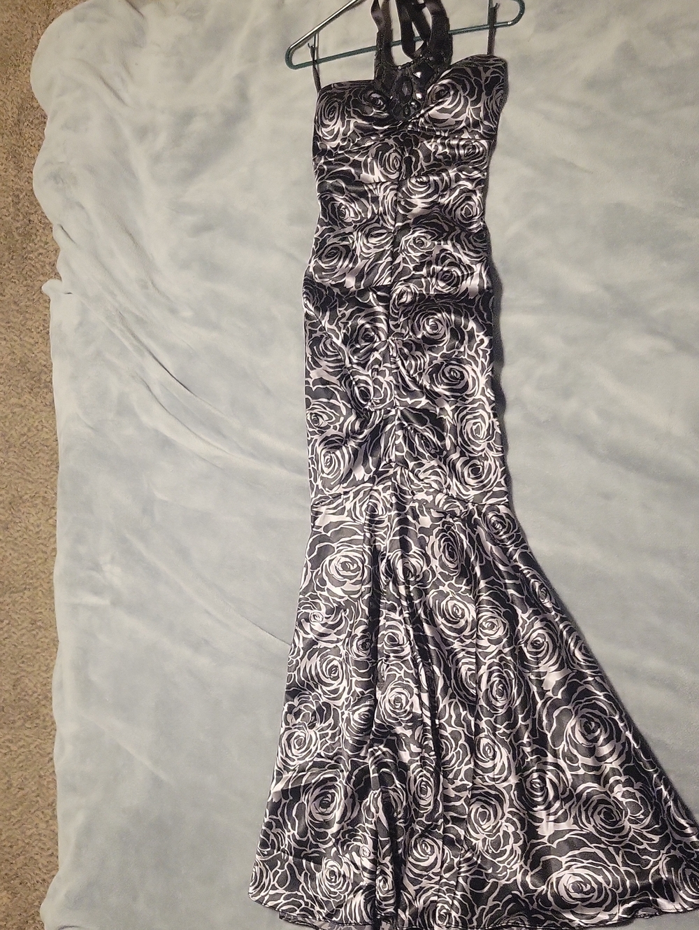 Jump Black and White Rose-Print Halter Maxi Dress